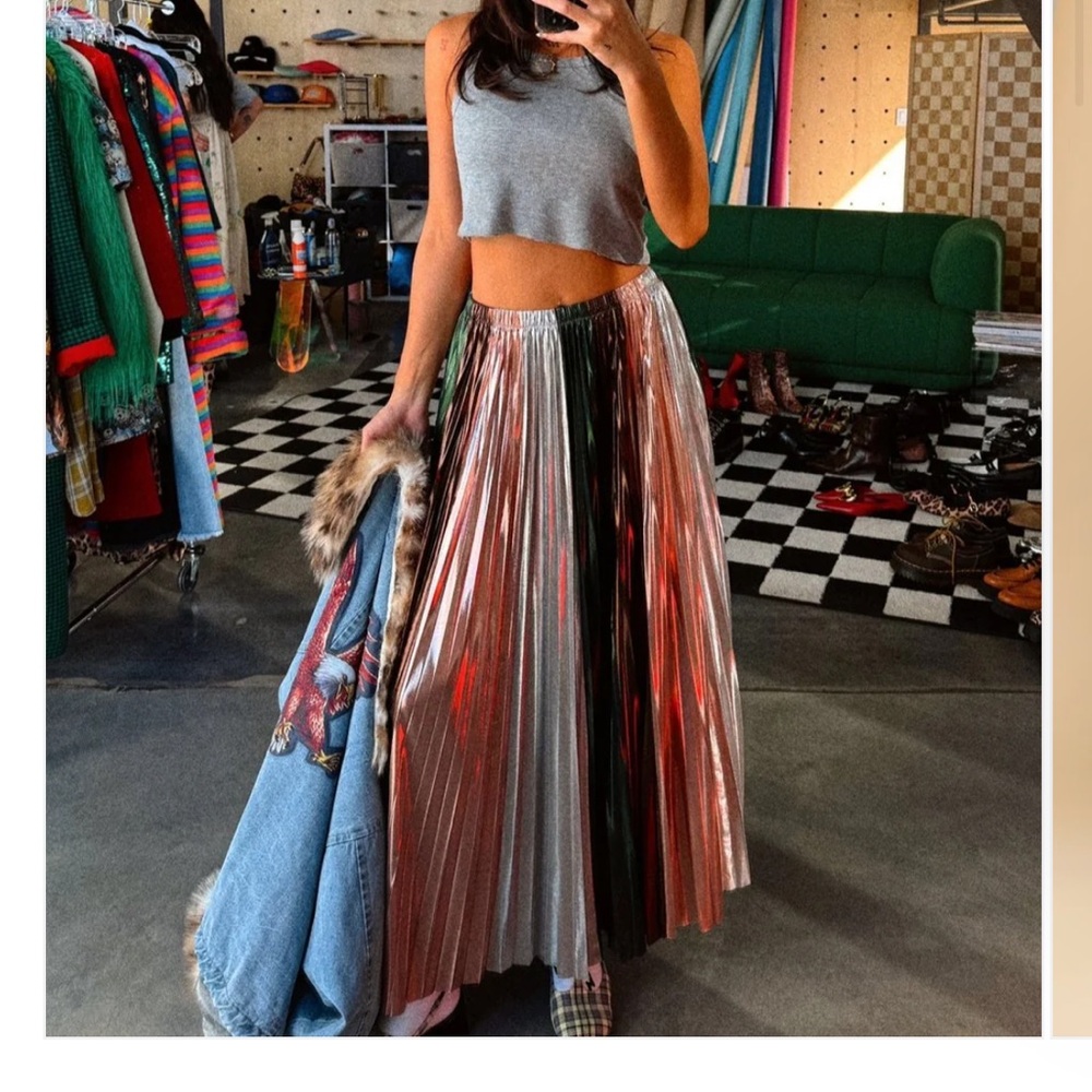 Dressed in LALA Metallic Pleated Maxi Skirt
